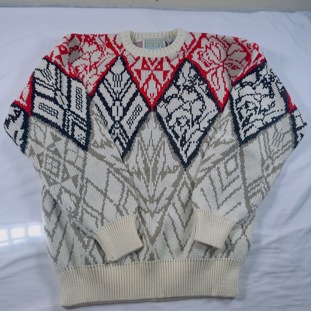 Vintage Emporio Gitano Sweater Mens Medium Geometric Intarsia Knit Crewneck